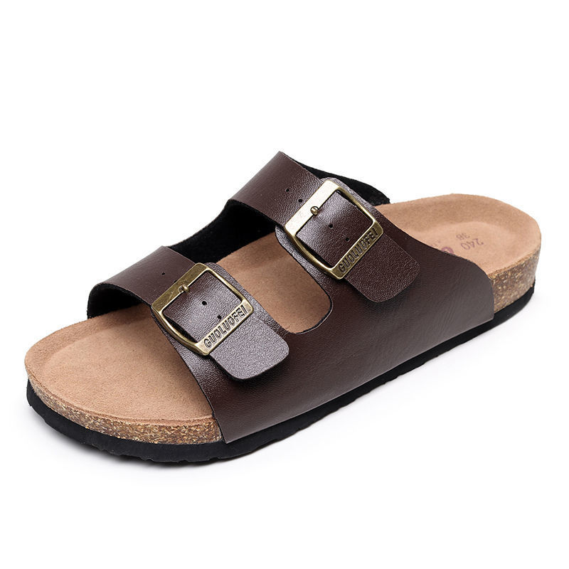 Free shipping designer slippers for men, 2025 summer new sandals, fashionable cork slippers for women, large-sized couple anti-slip beach shoes