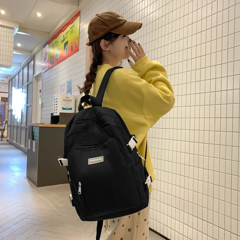 Large Capacity School Backpack Smooth Zipper Solid Color Teens Casual Daypack Bag Student Supply 250514