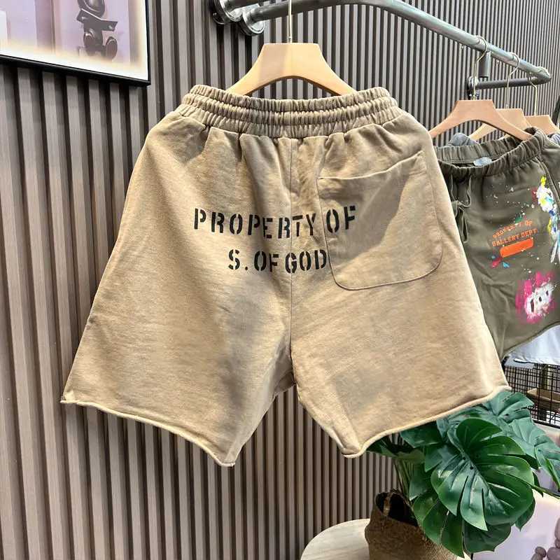Summer New Heavy American Sweatpants High Street Hip Hop Cotton Printed Shorts Ink Splashing Hipster Elastic Waist Mens Pants Z250513