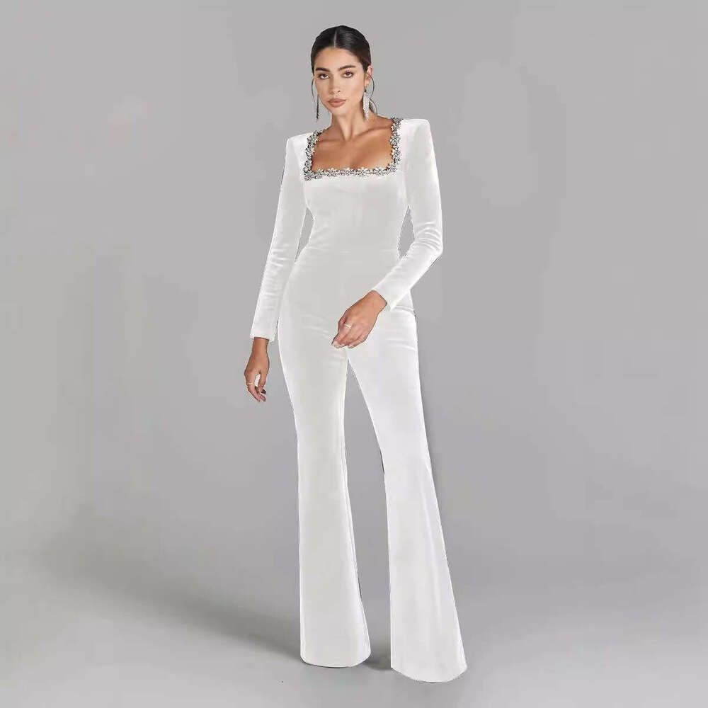 Wide Leg Jumpsuit Spring Summer New Sexy Fashion Celebrity Nail Dia Bandage Long Sleeve Women S Evening Dress Jumpsuit