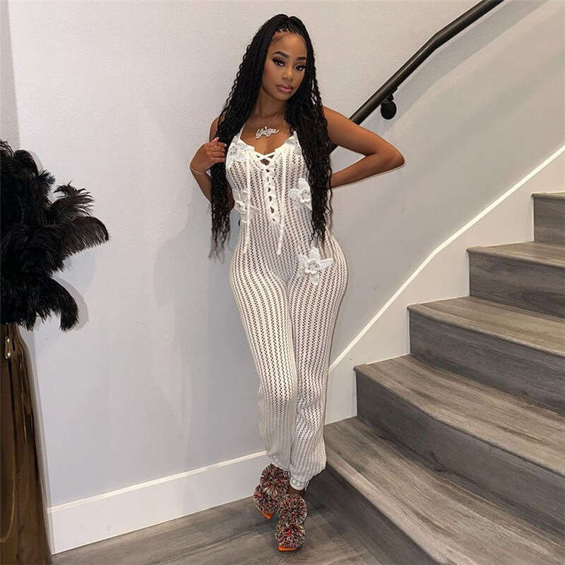 Wide Leg Jumpsuit Wind Spring New Women S Sexy Spicy Girl Hanging Neck Bareback Slim Fit Micro Lashing Woolen Jumpsuit