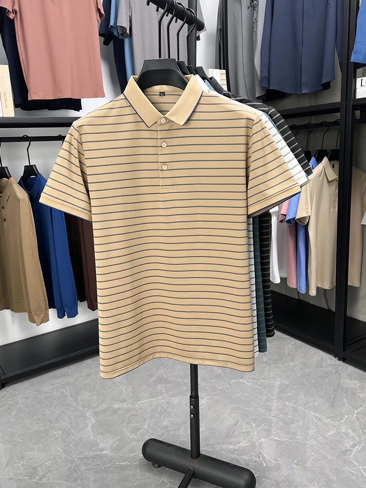 Personalized horizontal striped mens short sleeved polo shirt summer breathable soft casual Tshirt 250506Z