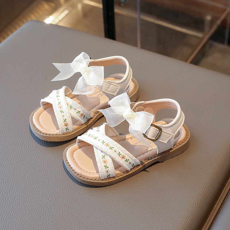 Summer Girls Sandals Fashion Flower Children Princess Shoes Open-toe Sweet Bowknot Cutefeet Kids Causal Flat Sandals Soft Soled Sizes US6C-US13C C0707