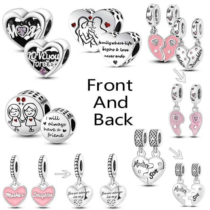 925 Silver Charms Mother Family Sister Heart Beads Fit Original Bracelet DIY Woman Jewelry Gift For FriendXJ250517