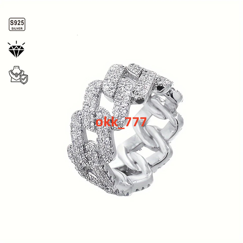 1pc S925 Sterling Silver with 5.4CT Moissanite American Street Hip Hop Cuban Ring Unisex Gemstone Jewelry | Gifts for Mother |