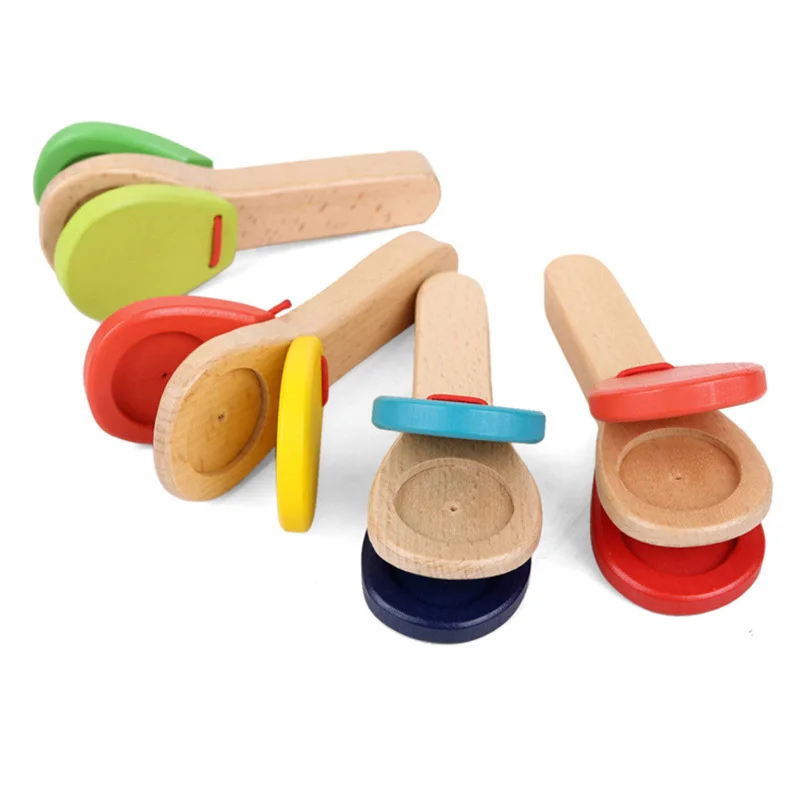Wooden Castanet Percussion Rhythm Clap Handle Music Instruments for Kids Preschool Early Educational Toys Kinder Spielzeuge