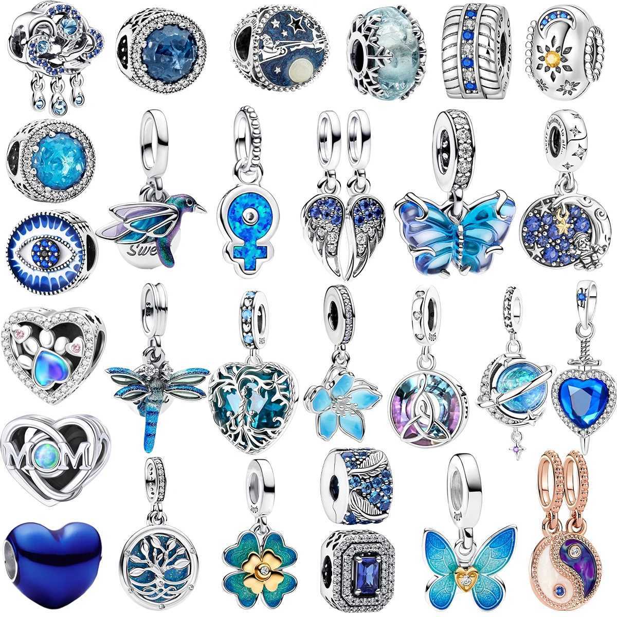 New 925 Sterling Silver Dangle Charm Blue Butterfly Heart Dragonfly Clip Evil Eyes Bead Fit Necklace Bracelet Jewelry ClipXJ250517