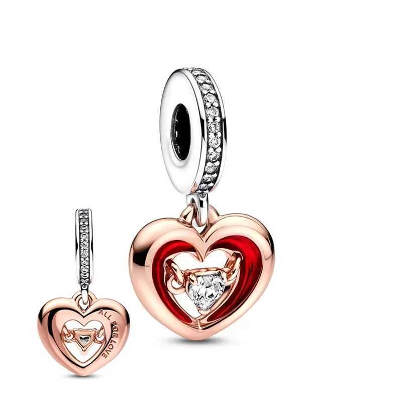 New Fine Rose Gold Pendant Heart-Shed Charm Beads Fit Original European 925 Silver Bracelet Accory DIY Women Jewelry GiftsXJ250517