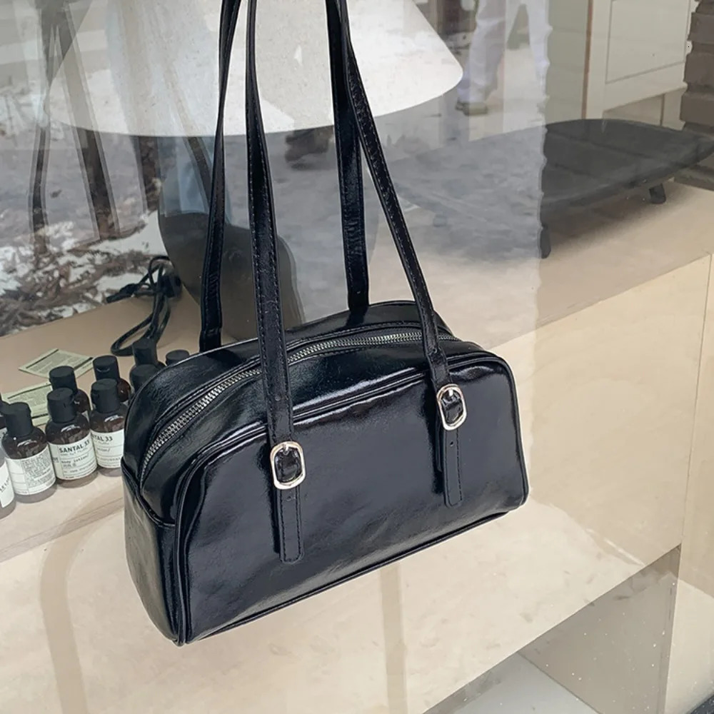 Trendy PU Leather Boston Bag Retro Casual Shoulder Bag Korean Style Tote Underarm Bag Lady 250515