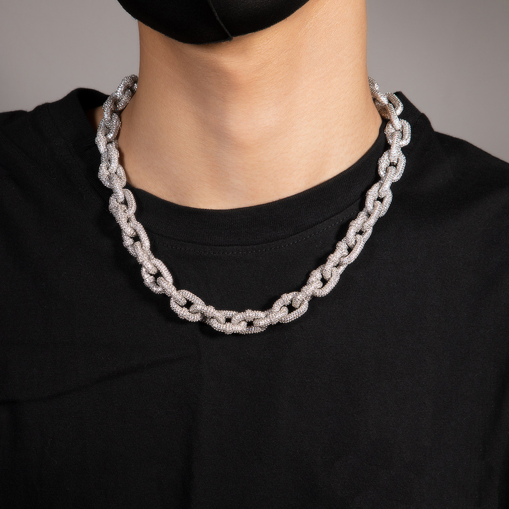 14mm High Quality Hip Hop Infinity Links Lock Chain Necklace Full 5A Zircon Vintage Men Jewelry