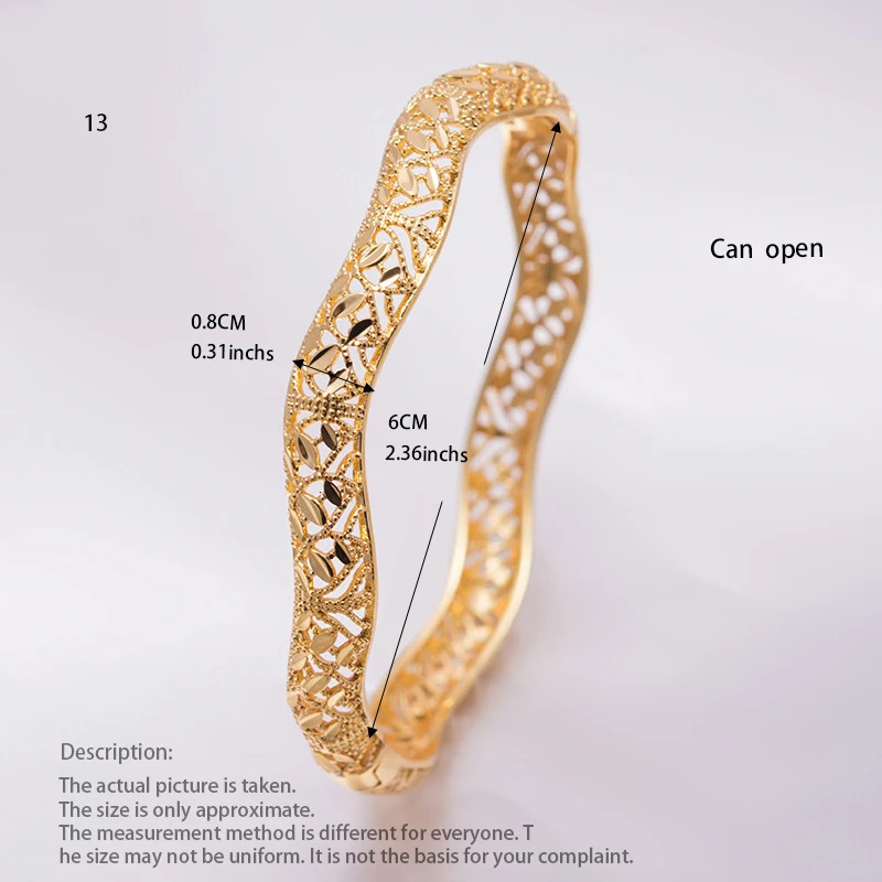 Annayoyo 4Pcs Gold Color Ripple high quality Bangles Bracelets Women Mother Metal Cuff Bangle Jewelry Bride Birthday Gifts 250517