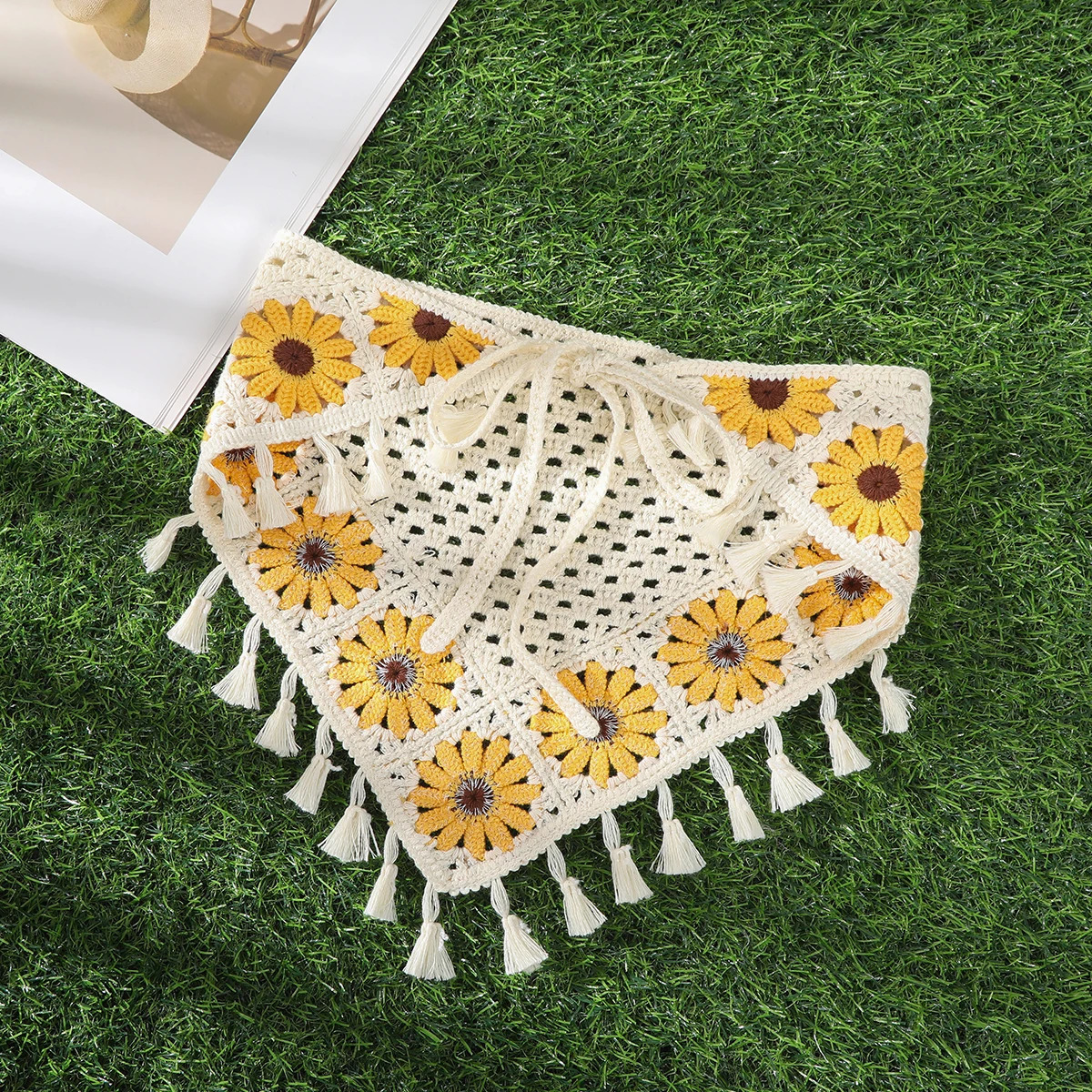 AWAYTR Manual Sunflower Headband Hair Scarf Bands for Women Party Headwear Knitted Bandana Turban Hairband Headpiece 250516