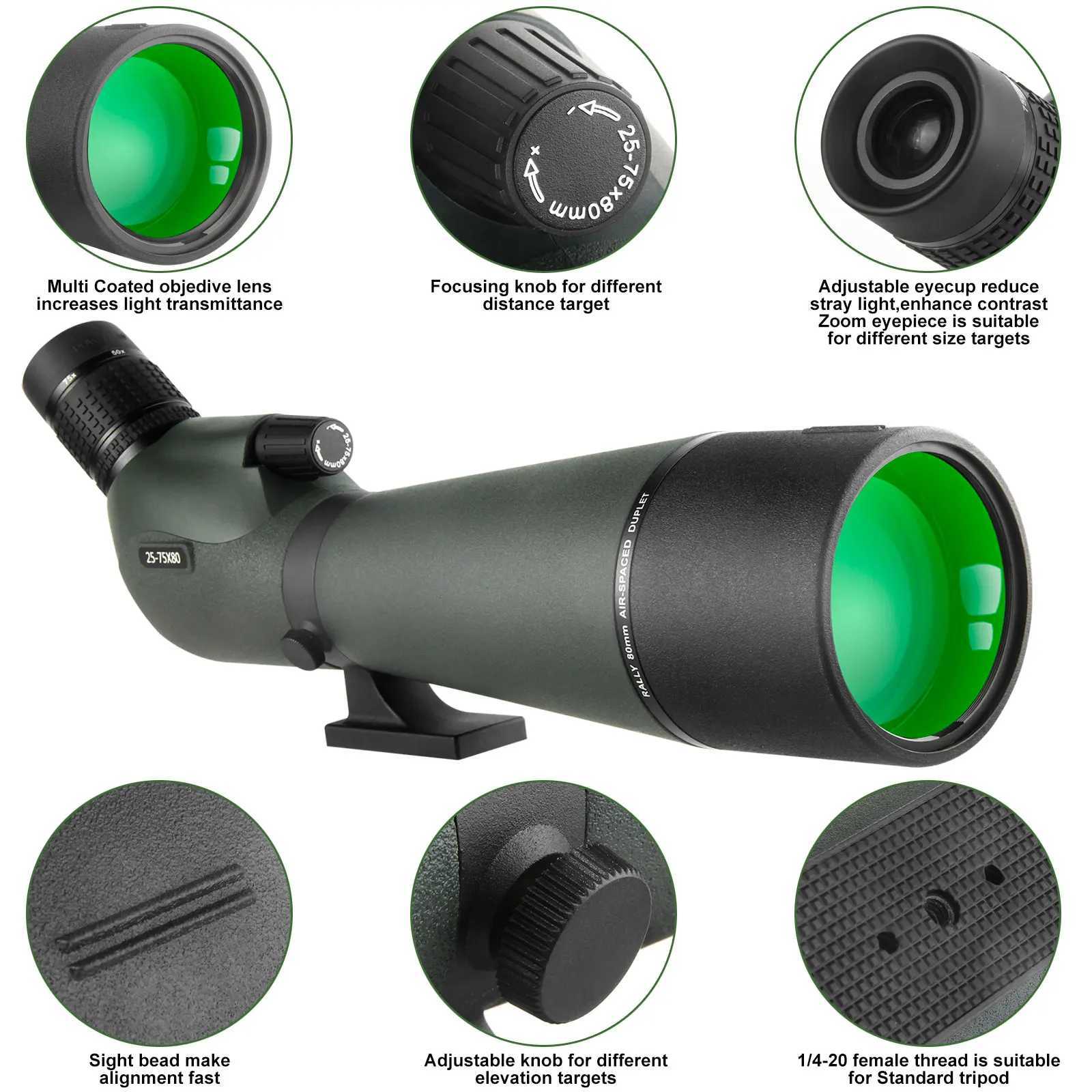 25-75x80 Telescope Spotting Scope Large Field Powerful Zoom Monocular With Phone Adapter Tripod For Bird Watching Camping Y250516