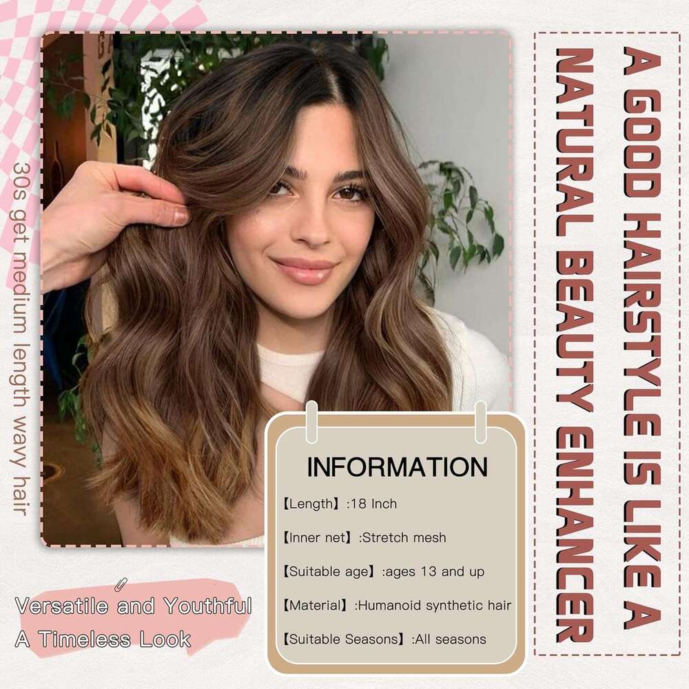 Light 18 Inch Medium Length Women Middle Part Synthetic Wavy Wig with Upgraded Strands,Natural Hair Wigs for Daily Party/Halloween Use 18Inch,Light Ta