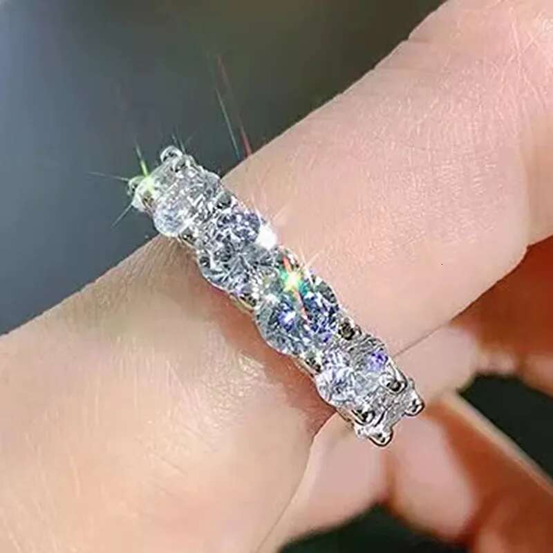 Eternity Full Moissanite Diamond Ring 100% Real 925 Sterling Silver Party Wedding Band Rings for Women Bridal Engagement Jewelry