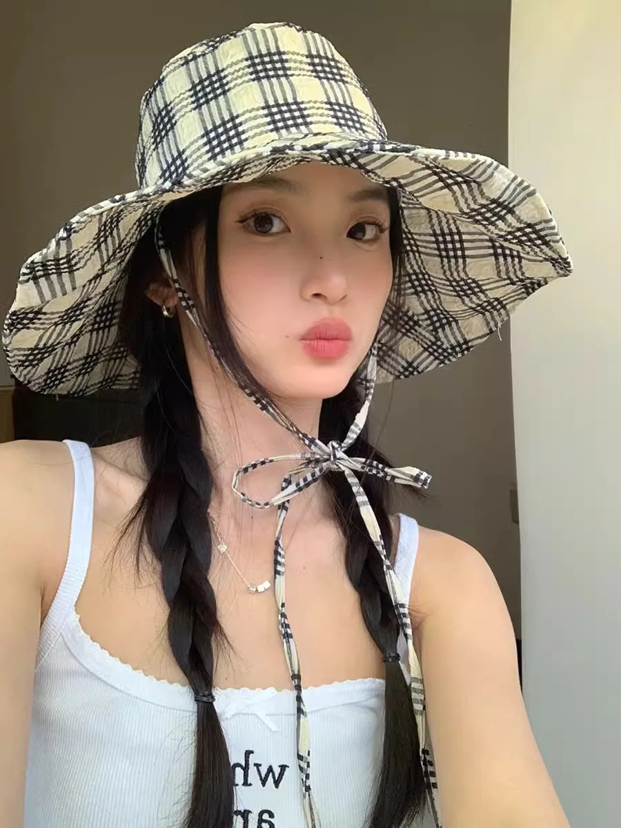 Black-And-Gray Box Sunblock Basin Hat Female Korean Version Of The Sun Shade With A Face Of Small Casual Fisherman Hat 250516