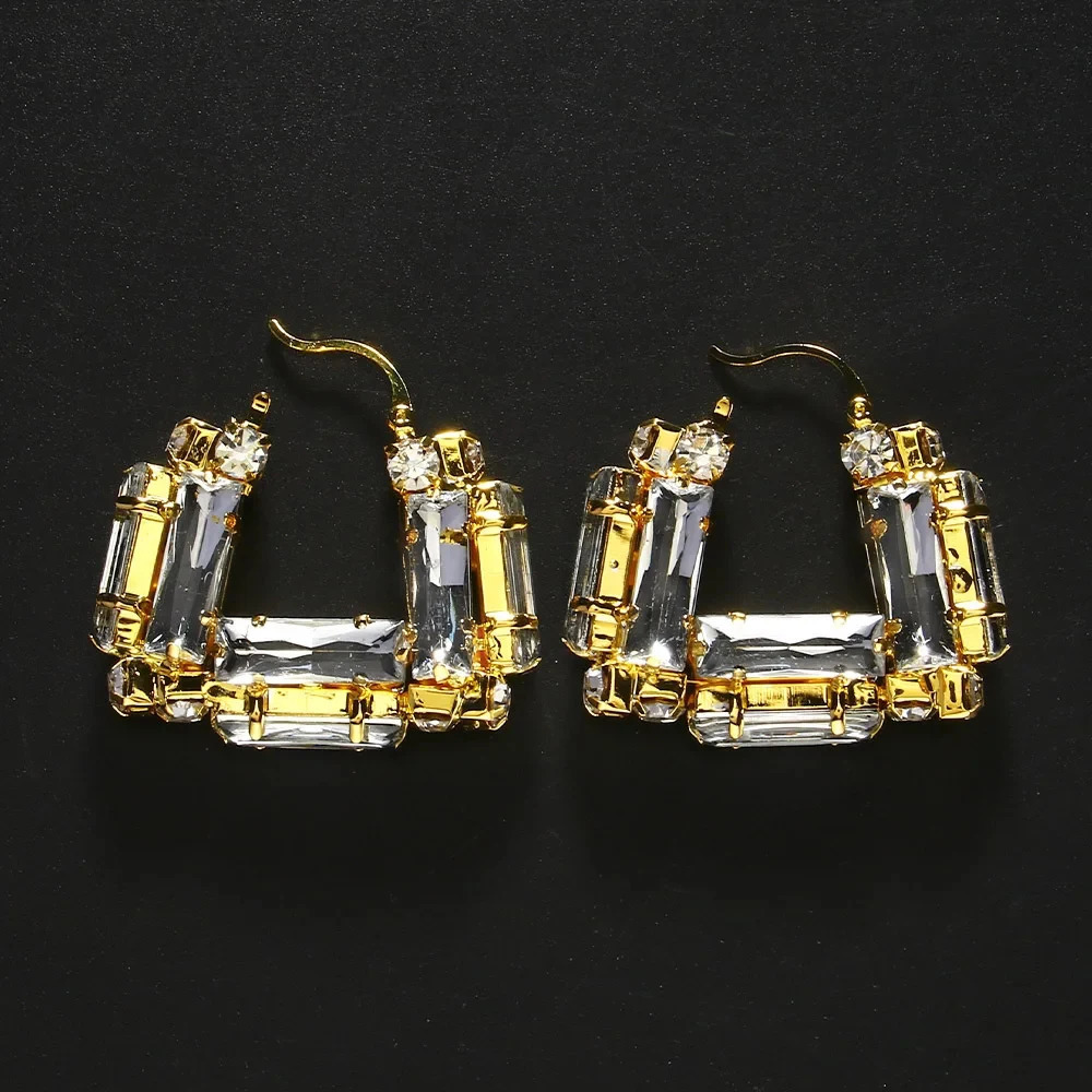 Stonefans Hollow Crystal Large Hoop Earrings Square Lady Accessories Elegant n Geometric Rhinestone Statement Prom 250517
