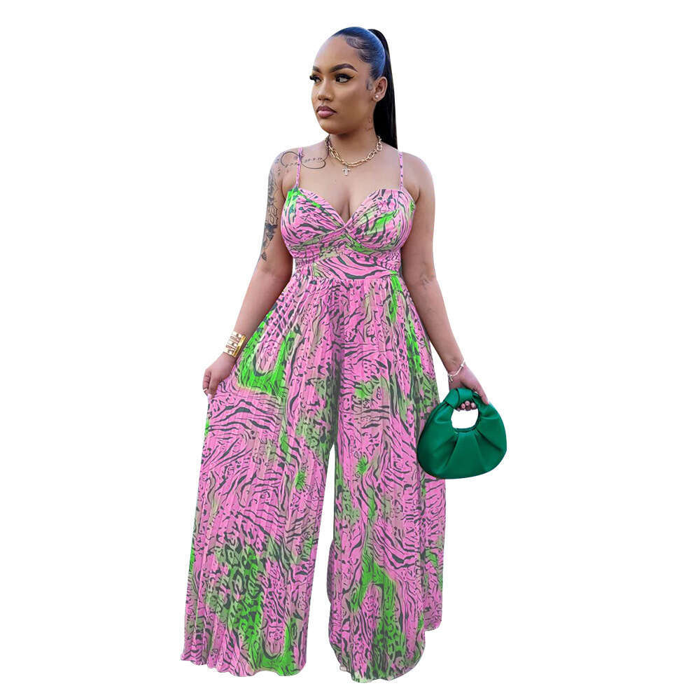Wide Leg Jumpsuit K Fashion Women S Printed Strap And Crimson Jumpsuit