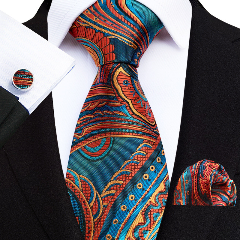 YBlue Red Black Mens Silk Tie With Pocket Square Cufflinks Set Novelty Paisley Necktie For Male Formal Casual Party Barry.Wang 241224