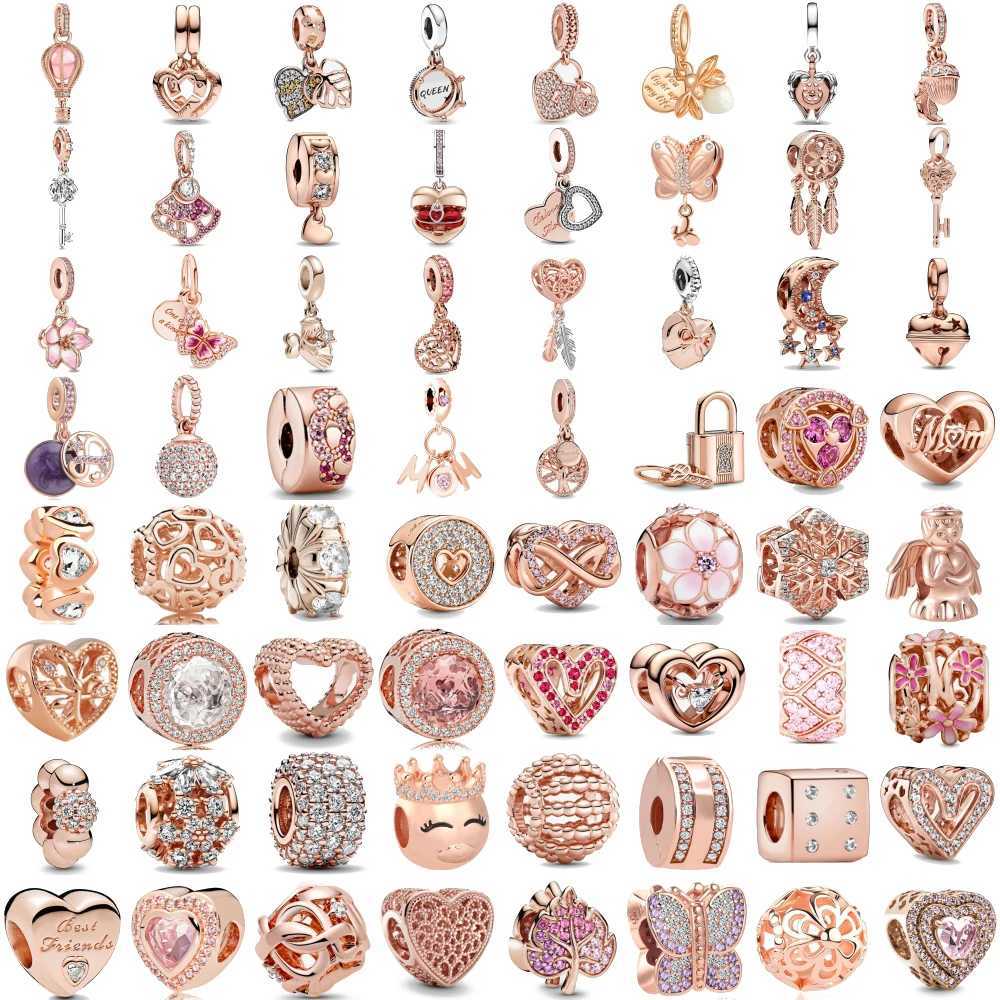 New Pink Rose Gold Plated Best Mother Glowworm Key Pig Charms Beads Fit Original Bracelet DIY Fashion Woman JewelryXJ250517
