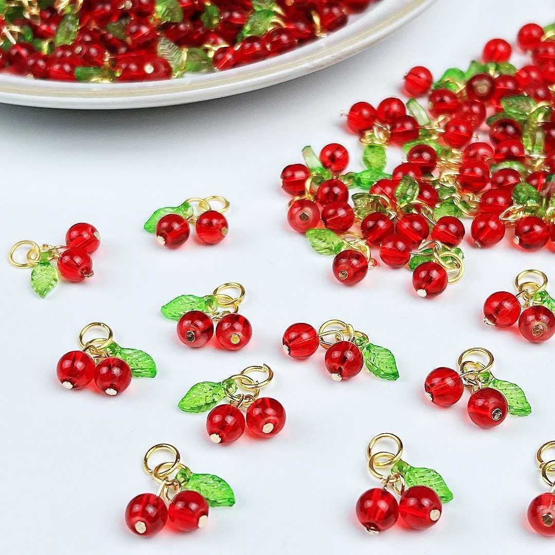 10Pcs Glass 3D Red Cherry Acrylic Charms Fruit Earrings Pendants for DIY Necklaces Keychains Jewelry Making AccoriesXJ250517