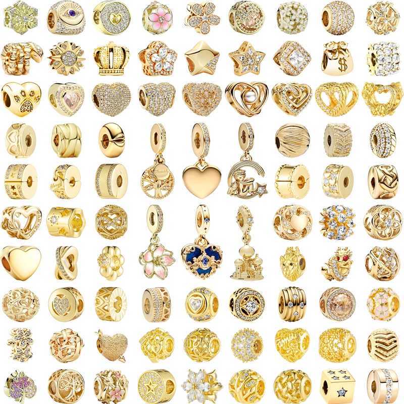 New Sparkling Gold Safety Chain Clip Dragon Flowers Hearts Charm Beads Fit Original 925 Silver Bracelet DIY Women Jewelry GiftsXJ250517
