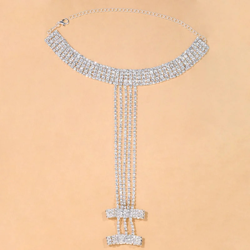 Stonefans Boho Rinestone Anklet and Finger Bling Jewely for Women Crystal Multilayer Toe Ring Foot Chain Bracelet 250517