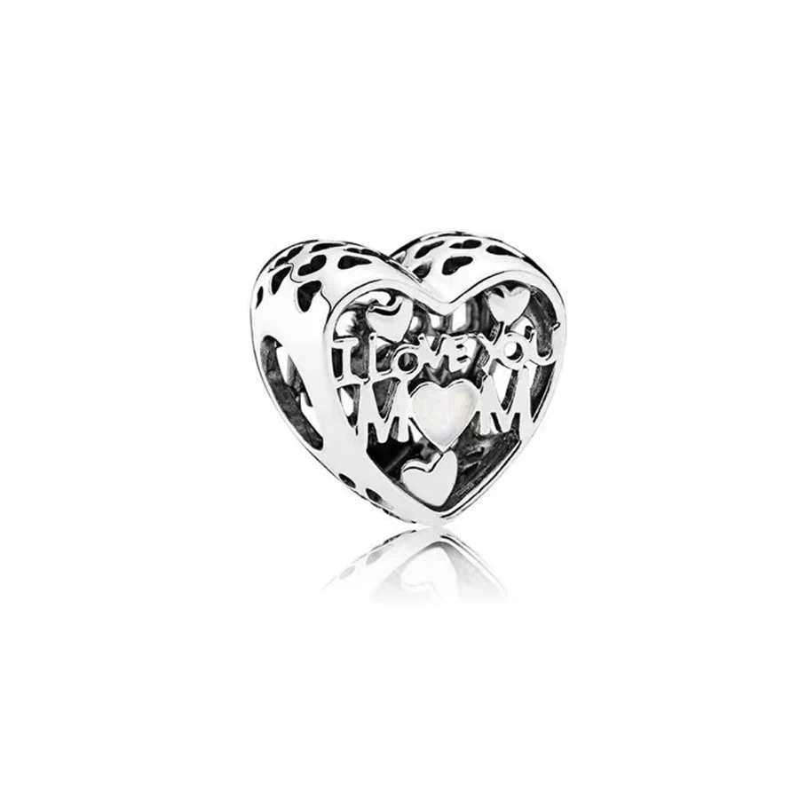 Fine You Mom Double Heart Split Dangle Charm Beads Fit Original Pan 925 Sterling Silver Bracelet DIY Women Jewelry GiftXJ250517