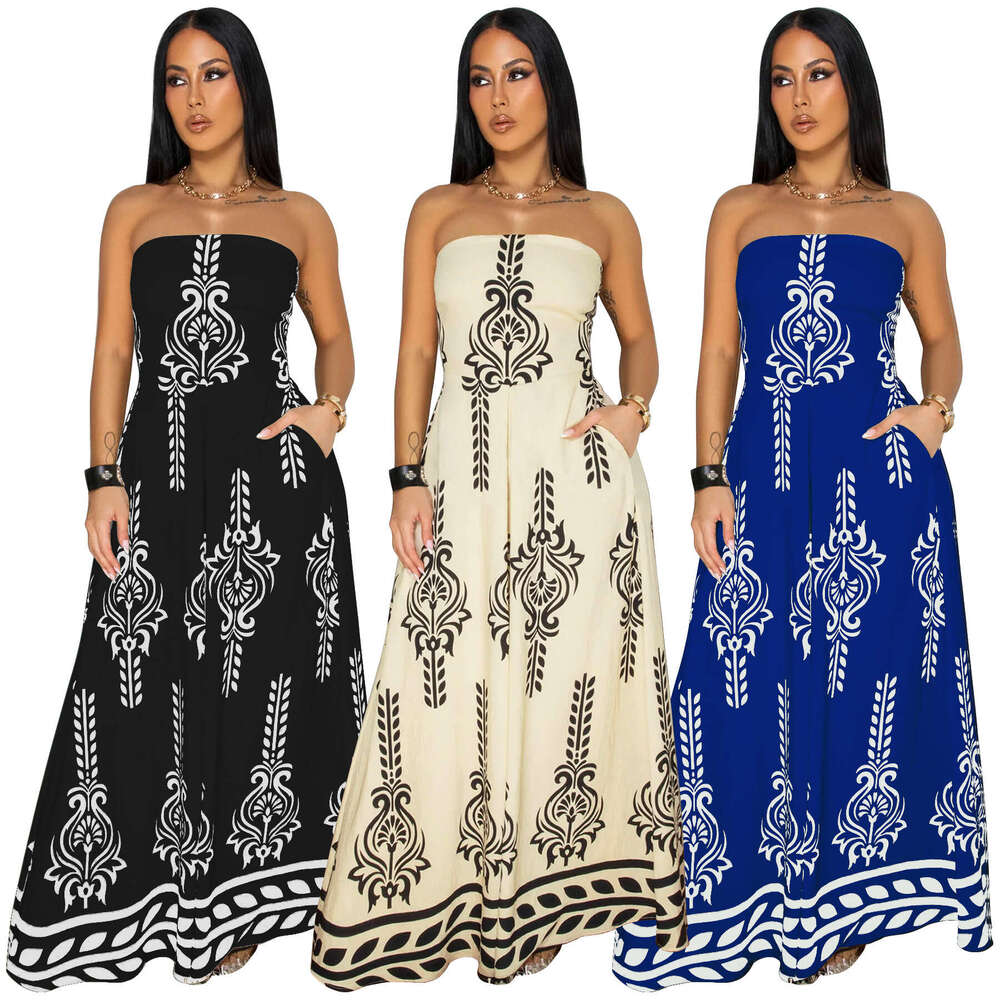 Wide Leg Jumpsuit Women S Clothing Positioning Printed Waist Cinched Skirt Pants Chest Wrapped Jumpsuit New