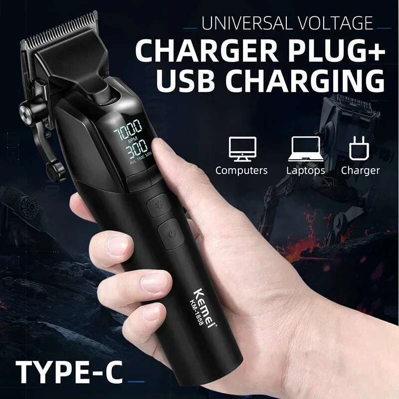 KEMEI 1858 DLC Blade Electric Clipper Professional Barber Beard Trimmer Usb Rechargeable Hair Cutting Hine With Light