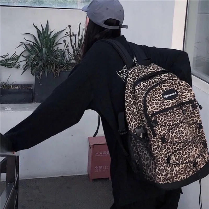 Trendy Casual Leopard Print Womens Backpack Korean Large Capacity Versatile Leisure Schoolbag Y2k Unisex Travel Backpack 250514