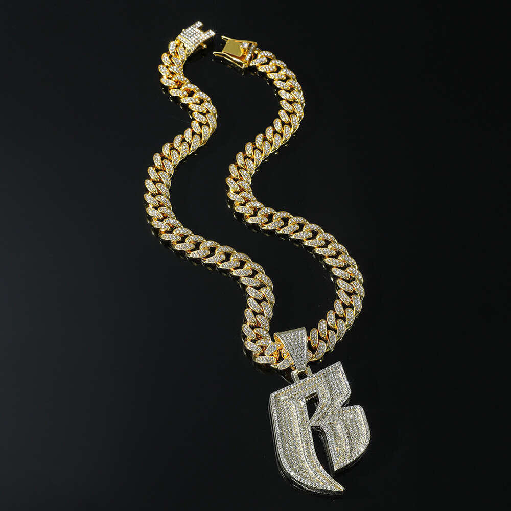 Unisex Punk Hip Hop Pendant Necklace - Adjustable Cuban Link Chain with CZ Letter Charm for Everyday Streetwear & Stage