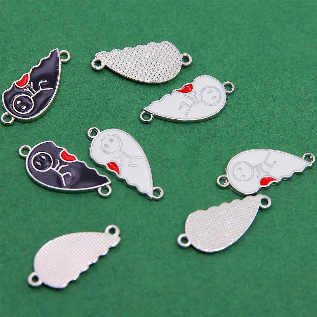 5set/10pcs 26*12mm Black And White Stitching Couple Girlfriends Enamel Metal Connector Diy Bracelet Necklace AccoriesXJ250517