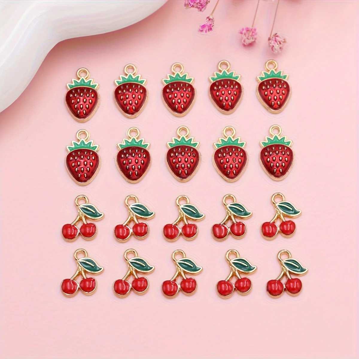 20pcs Gold Plated Red Cherry Charms Sterry Pendants for Jewelry Making DIY Necklace Bracelets Earrings Key Chain AccoriesXJ250517