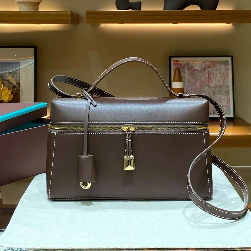 2024 New Large Size Genuine Leather Rice Box Handbag Women's Single Shoulder Slant Crossbody Handheld Bag