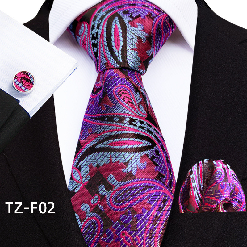 YBlue Red Black Mens Silk Tie With Pocket Square Cufflinks Set Novelty Paisley Necktie For Male Formal Casual Party Barry.Wang 241224