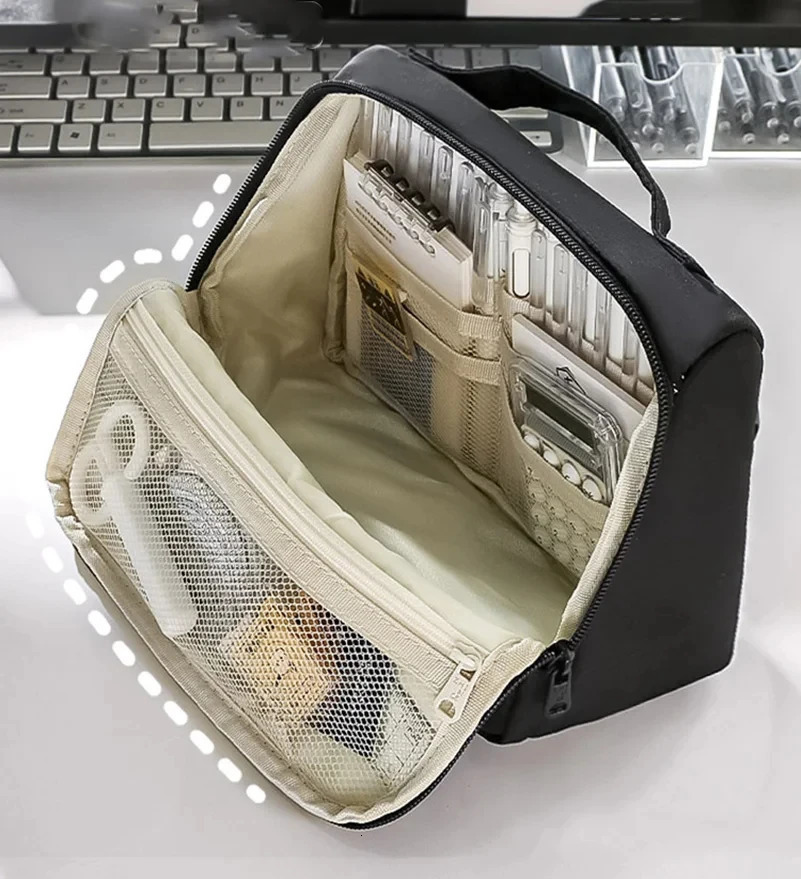 Cosmetic Cases Large Capacity Pen Bag Black Simple Japanese Pencil Case Stationery Bags For Women Storage Bags 250514
