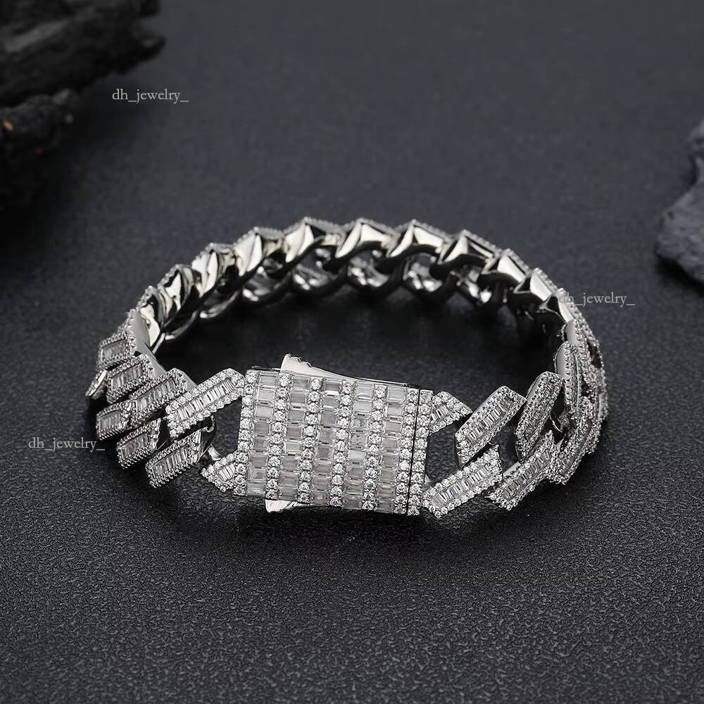 NUOYA 18mm Thick Link Gold Plated Hip Hop Jewelry for Women Iced Baguette Dia Cuban Chain Bracelet Gifts