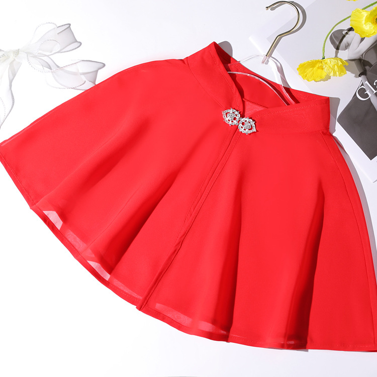K742 Spring and summer chiffon shawl multi-color ladies wedding dress cheongsam short cape diamond button thin anti-sun photography wholesale