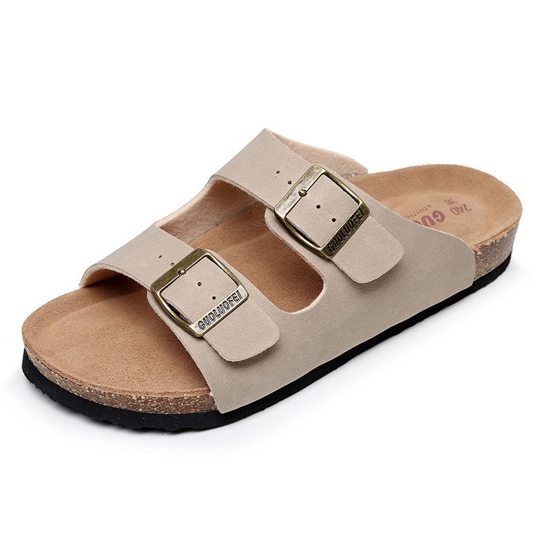 Free shipping designer slippers for men, 2025 summer new sandals, fashionable cork slippers for women, large-sized couple anti-slip beach shoes