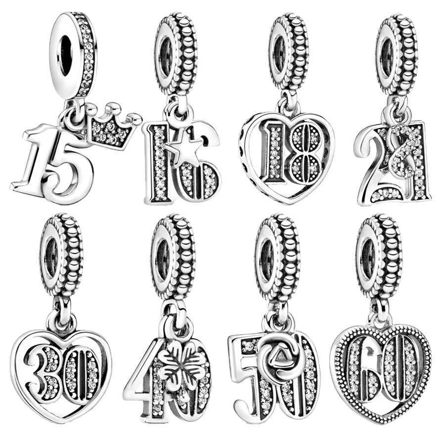 Hot Sale 1516183040 Digit Dangle Charm Bead Fit Original 925 Sterling Silver Bracelet DIY Women Fashion Jewelry GiftXJ250517
