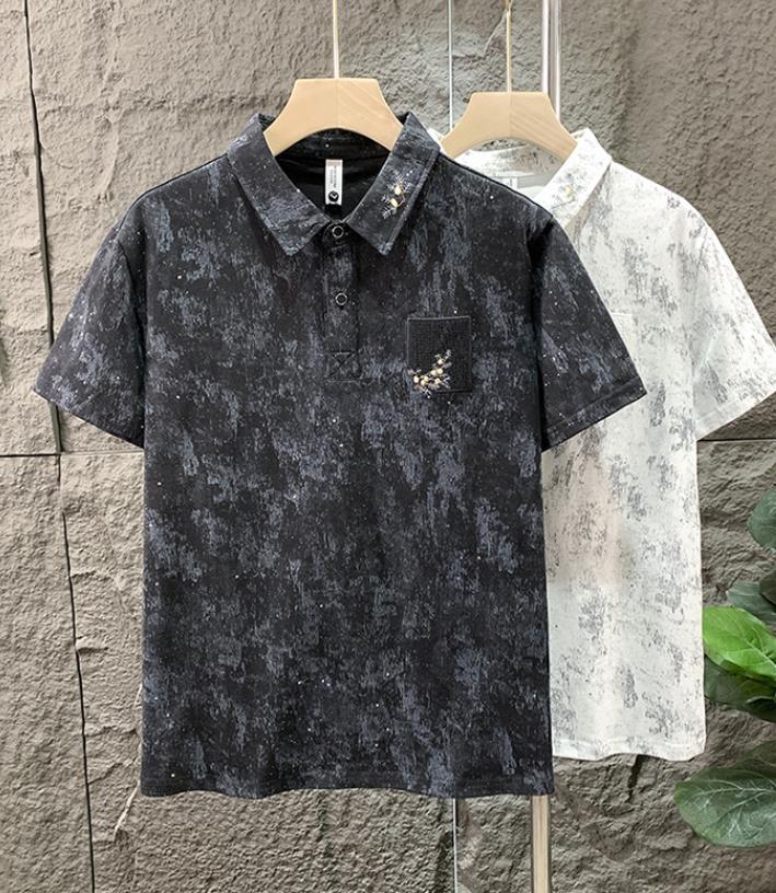 Men's TShirts European Men Short Sleeve Summer Personality Trend Heavy Industry Drill Flower Sequin Slim Fit Tshirt Tee Shirt Homme 230411