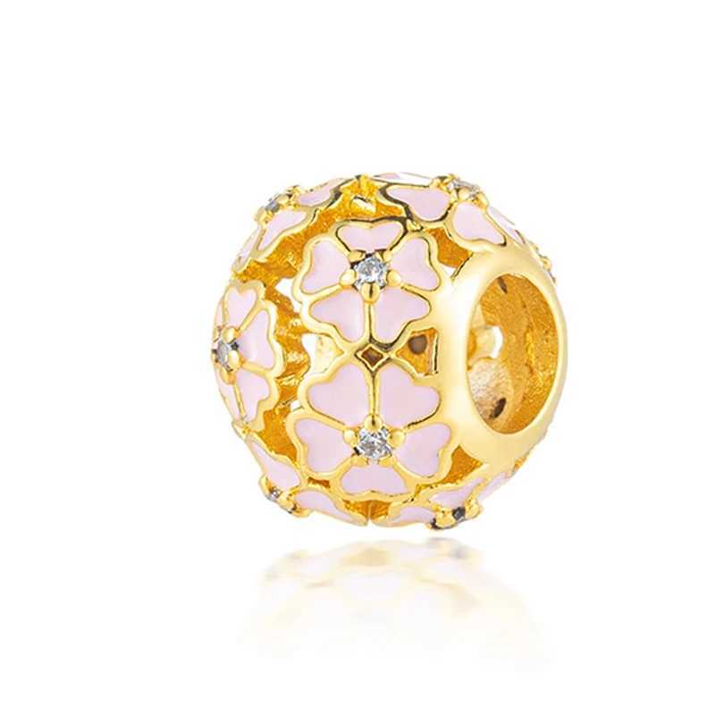Gold Plated DIY Europeans Jewelry Charm Pink Hot Air BalloonCherry Blossom Dangle Bead Fit Original Silver 925 Women BraceletXJ250517