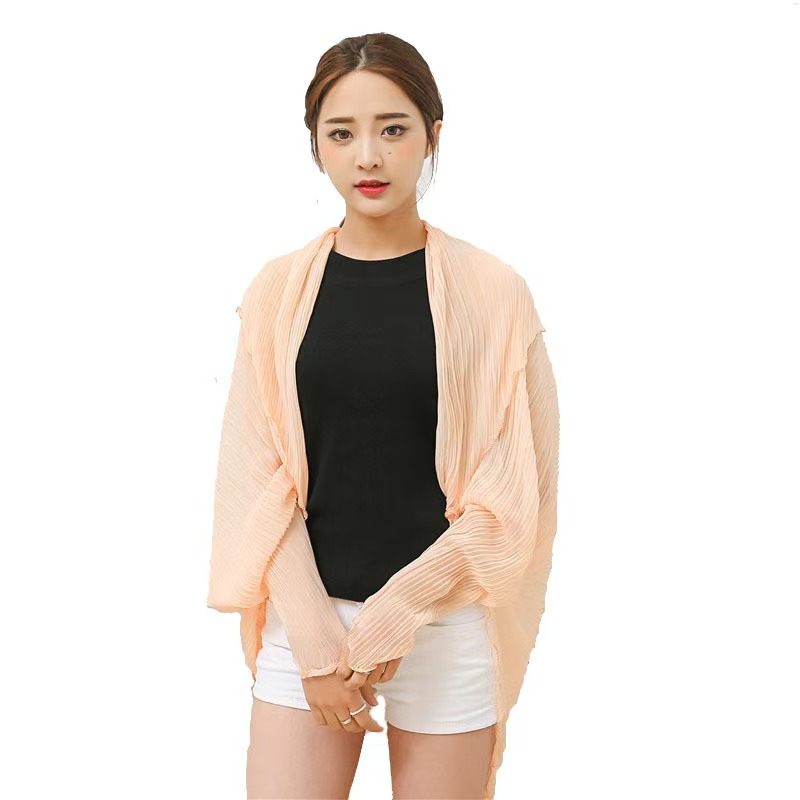 K746 Wrinkled sun protection clothing ruffled shawl solid color scarf chiffon scarf women driving and riding bicycle sleeves