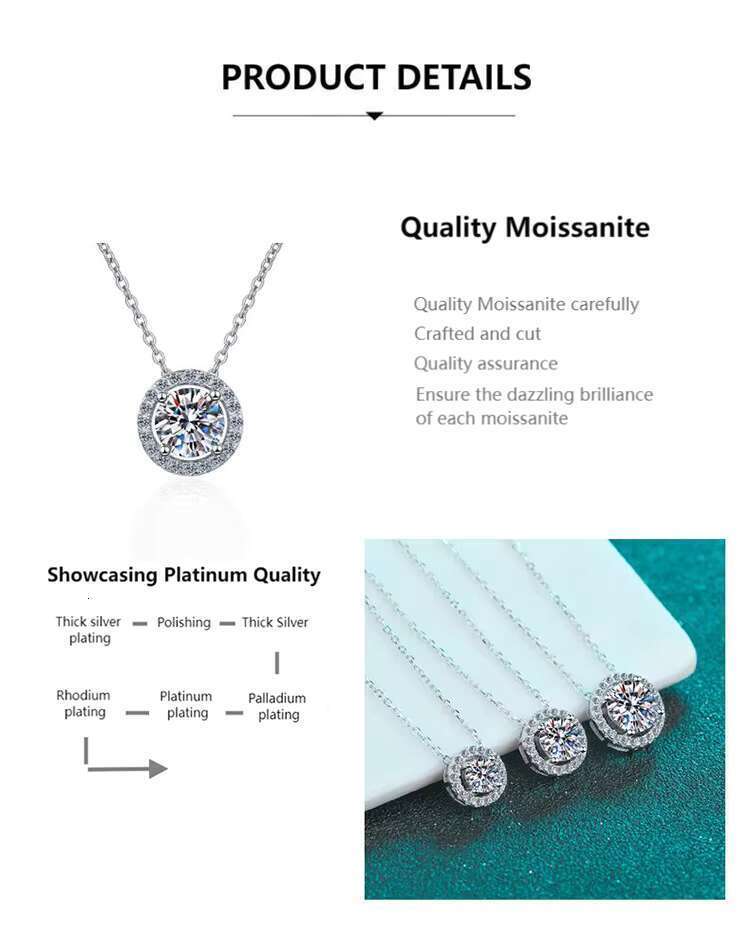 Exquisite pure sier pyroxene necklace, suitable for women's sparkling chilled round accessories