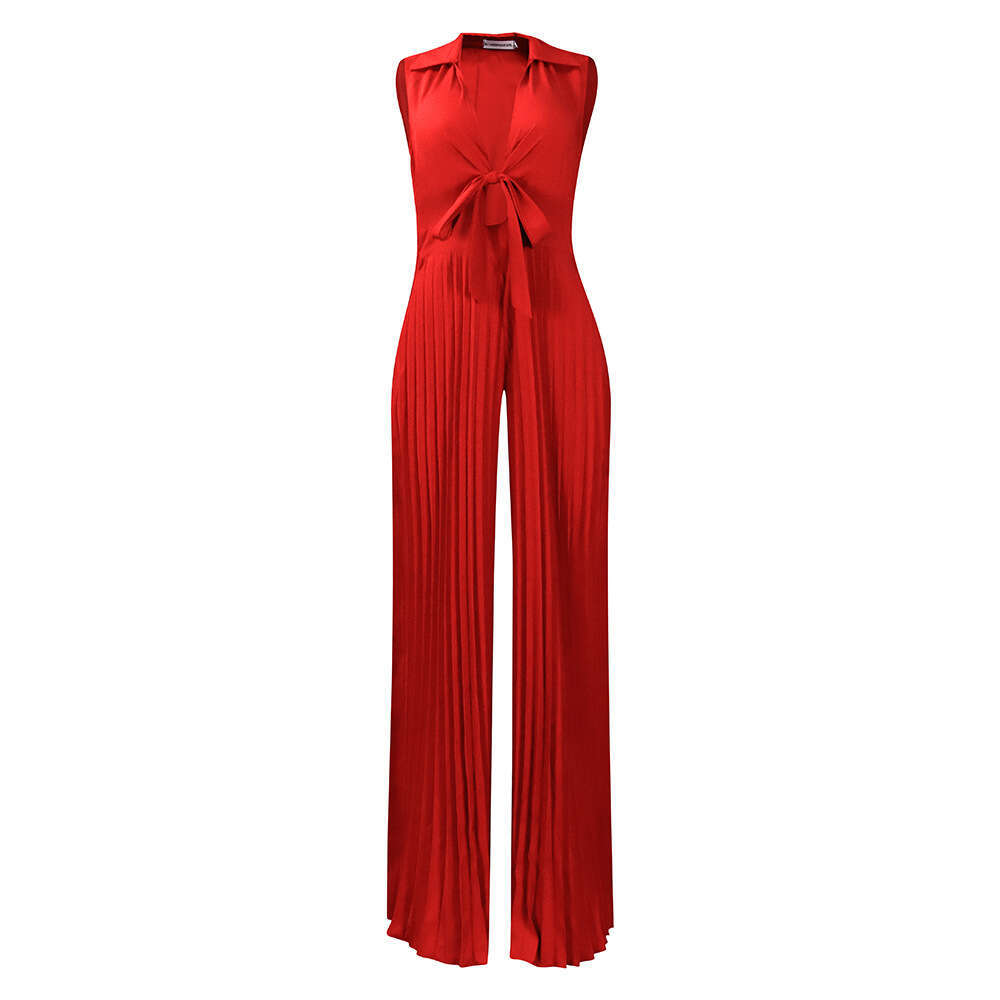 Wide Leg Jumpsuit C Women S Summer New Fashion V Neck Long Sleeved Lapel Loose Pleated Wide Leg Jumpsuit