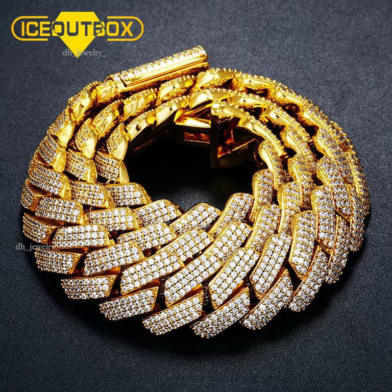 Fashion Hip Hop Jewelry 20mm Gold Plated Brass AAAAA CZ Dia Iced Out Heavy Cuban Link Chain Necklace for Men