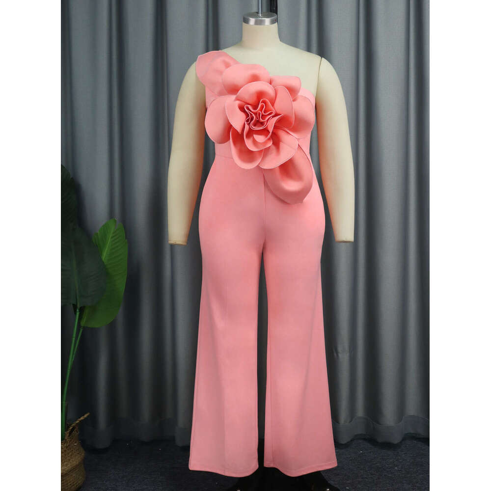 Wide Leg Jumpsuit AM One Shoulder Collar Sleeveless Fashion D Flower Jumpsuit Jumpsui