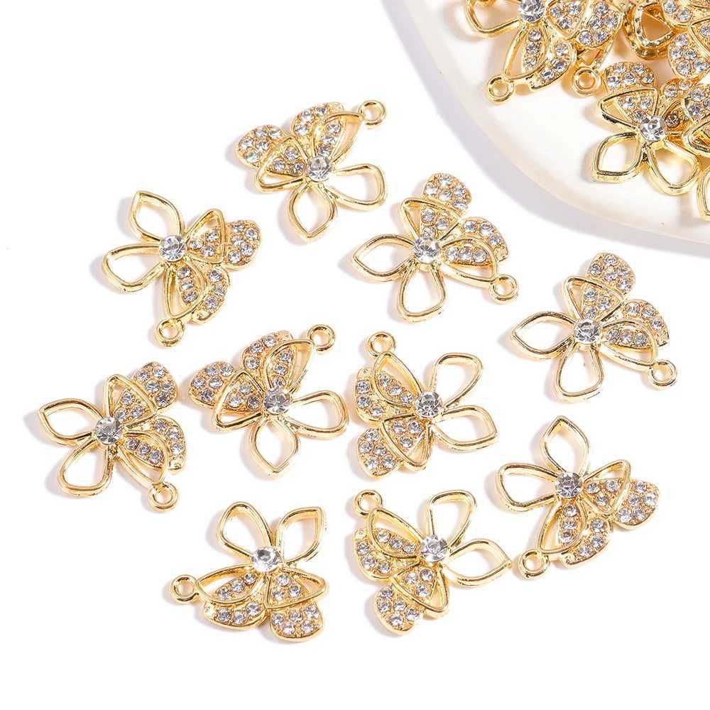 10Pcs/Lot Mixed Style Delicate Alloy Rhinestone Butterfly Pendant Gold Plated For DIY Earrings Necklace Jewelry Making CharmsXJ250517