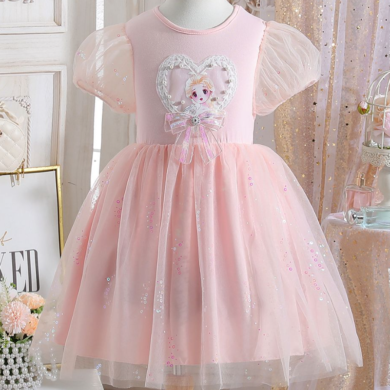 DISNEY girls designer clothes toddler designer clothes Frozen Elsa princess Summer short-sleeved dress children cotton comfortable soft.